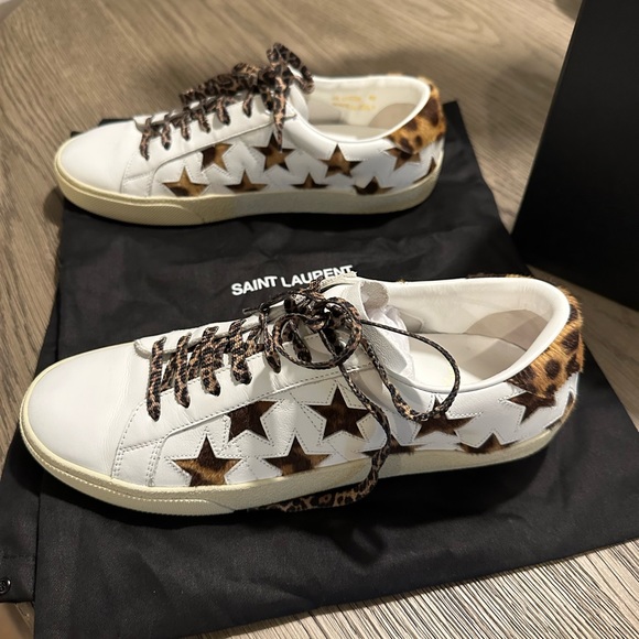 Saint Laurent sneackers , size 40. White with leopard stars and laces - Picture 3 of 10